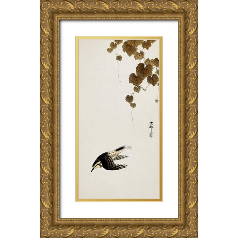 Bird in downward flight Gold Ornate Wood Framed Art Print with Double Matting by Koson, Ohara