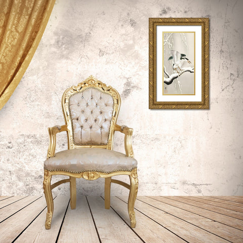 Emerge on snowy branch Gold Ornate Wood Framed Art Print with Double Matting by Koson, Ohara