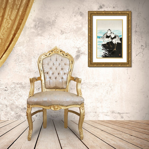 Large coot sandpipers Gold Ornate Wood Framed Art Print with Double Matting by Koson, Ohara