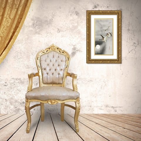 Geese in flight Gold Ornate Wood Framed Art Print with Double Matting by Koson, Ohara