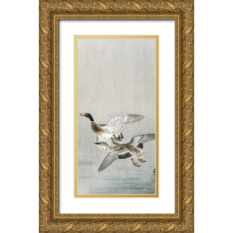 Couple of ducks Gold Ornate Wood Framed Art Print with Double Matting by Koson, Ohara