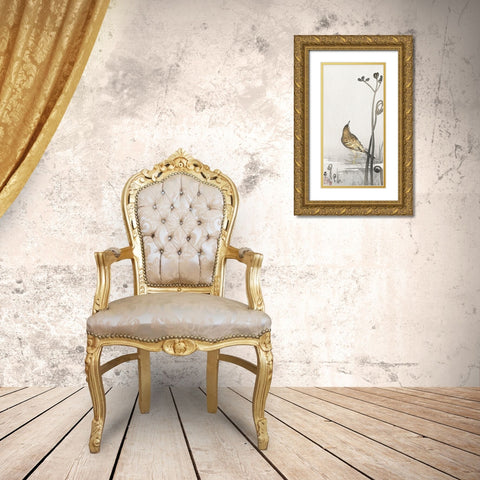 Pipit on a waterfront Gold Ornate Wood Framed Art Print with Double Matting by Koson, Ohara