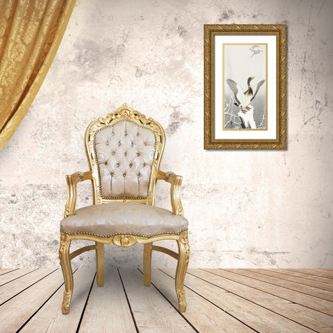 Duck on snowy tree stump Gold Ornate Wood Framed Art Print with Double Matting by Koson, Ohara