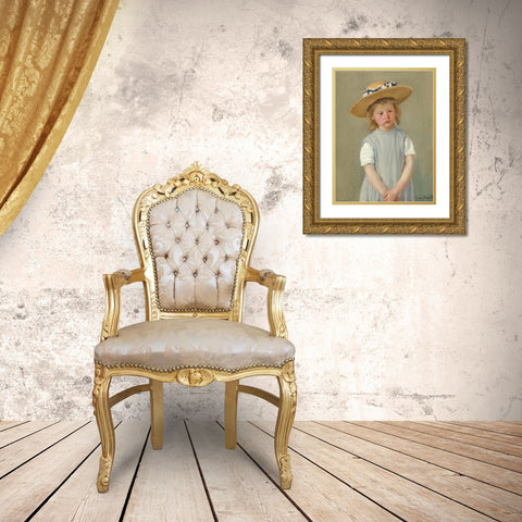 Child in a Straw Hat Gold Ornate Wood Framed Art Print with Double Matting by Cassatt, Mary