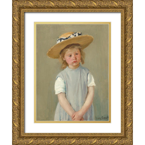 Child in a Straw Hat Gold Ornate Wood Framed Art Print with Double Matting by Cassatt, Mary