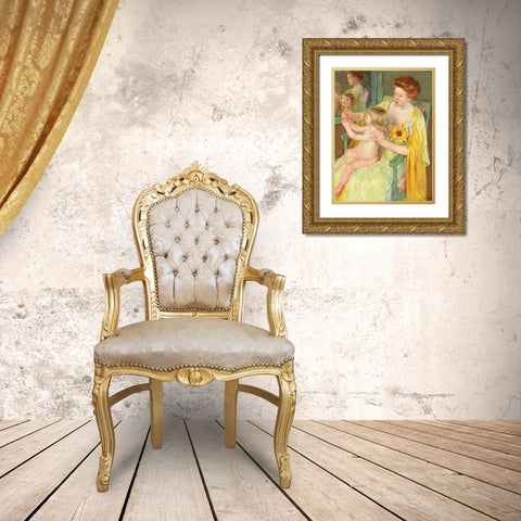Mother and Child Gold Ornate Wood Framed Art Print with Double Matting by Cassatt, Mary