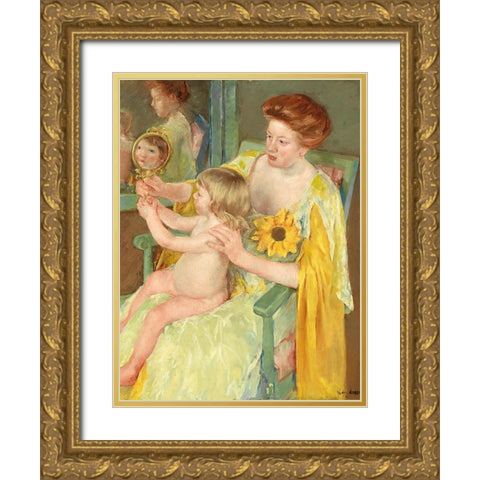Mother and Child Gold Ornate Wood Framed Art Print with Double Matting by Cassatt, Mary