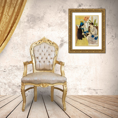 Afternoon Tea Party Gold Ornate Wood Framed Art Print with Double Matting by Cassatt, Mary
