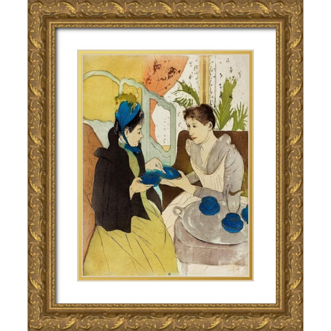 Afternoon Tea Party Gold Ornate Wood Framed Art Print with Double Matting by Cassatt, Mary