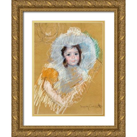 Buste de fillette Gold Ornate Wood Framed Art Print with Double Matting by Cassatt, Mary