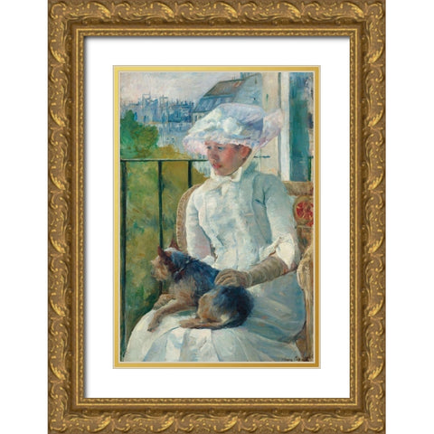 Young Girl at a Window Gold Ornate Wood Framed Art Print with Double Matting by Cassatt, Mary