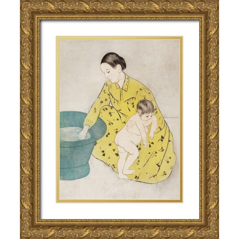 The Bath Gold Ornate Wood Framed Art Print with Double Matting by Cassatt, Mary
