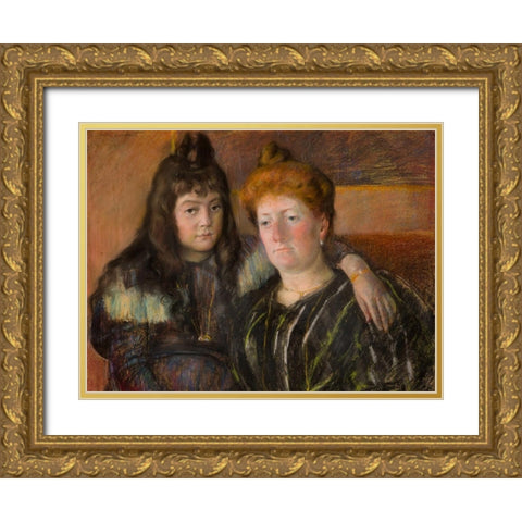 Madame Gaillard and Her Daughter Marie-Therese Gold Ornate Wood Framed Art Print with Double Matting by Cassatt, Mary