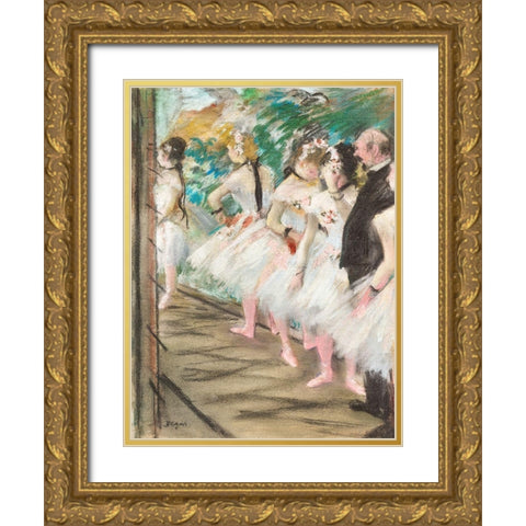 The Ballet Gold Ornate Wood Framed Art Print with Double Matting by Degas, Edgar