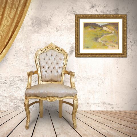 Pathway in a Field Gold Ornate Wood Framed Art Print with Double Matting by Degas, Edgar