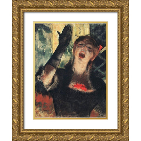 Cafe Singer Gold Ornate Wood Framed Art Print with Double Matting by Degas, Edgar