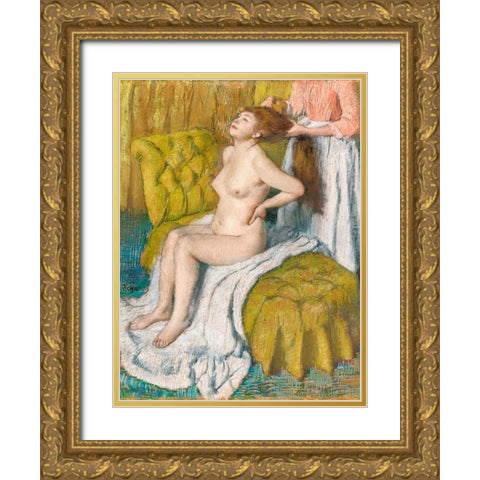 Woman Having Her Hair Combed Gold Ornate Wood Framed Art Print with Double Matting by Degas, Edgar