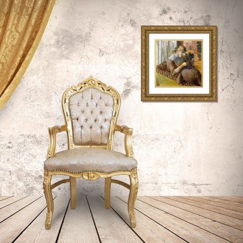 At the Milliners Gold Ornate Wood Framed Art Print with Double Matting by Degas, Edgar