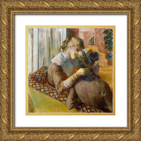 At the Milliners Gold Ornate Wood Framed Art Print with Double Matting by Degas, Edgar
