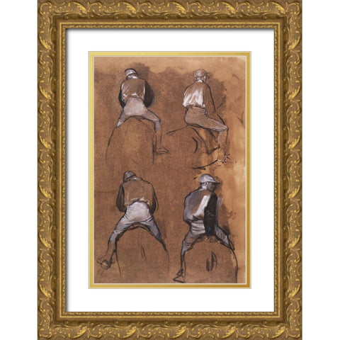 Four Studies of a Jockey Gold Ornate Wood Framed Art Print with Double Matting by Degas, Edgar