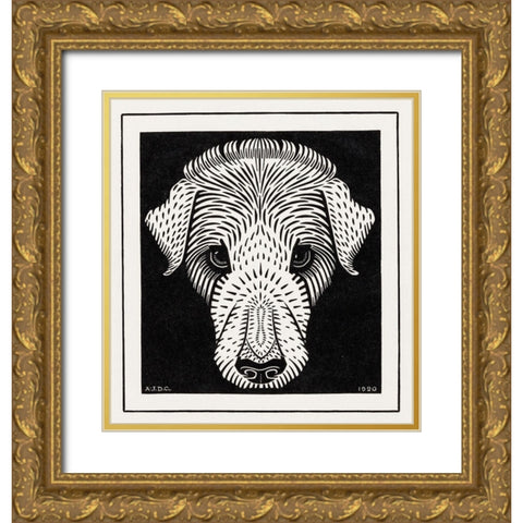 Dogs head Gold Ornate Wood Framed Art Print with Double Matting by De Graag, Julie