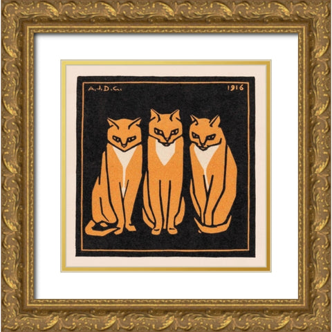 Three cats Gold Ornate Wood Framed Art Print with Double Matting by De Graag, Julie