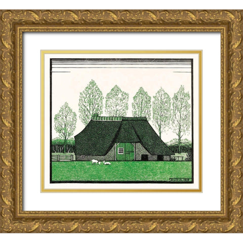 Farmhouse with thatched roof Gold Ornate Wood Framed Art Print with Double Matting by De Graag, Julie