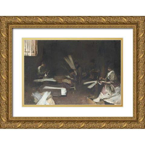 Venetian Glass Workers Gold Ornate Wood Framed Art Print with Double Matting by Sargent, John Singer