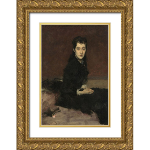 Mrs. Charles Gifford Dyer (Mary Anthony) Gold Ornate Wood Framed Art Print with Double Matting by Sargent, John Singer