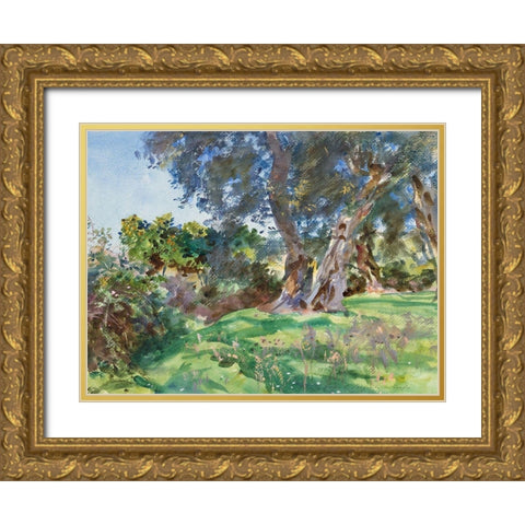 Olive Trees, Corfu Gold Ornate Wood Framed Art Print with Double Matting by Sargent, John Singer