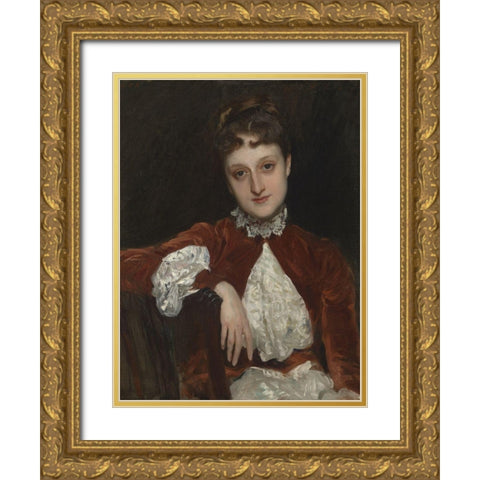 Mrs. Charles Deering (Marion Denison Whipple) Gold Ornate Wood Framed Art Print with Double Matting by Sargent, John Singer