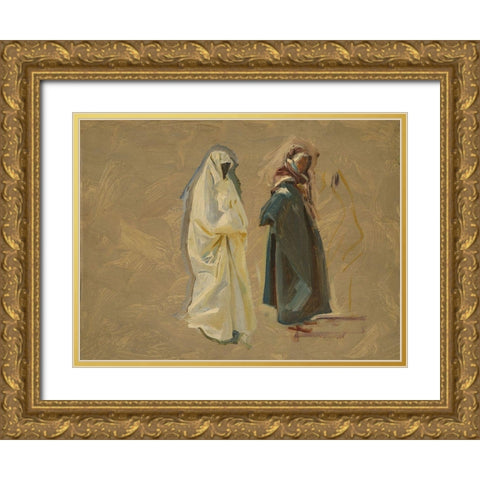 Study of Two Bedouins Gold Ornate Wood Framed Art Print with Double Matting by Sargent, John Singer