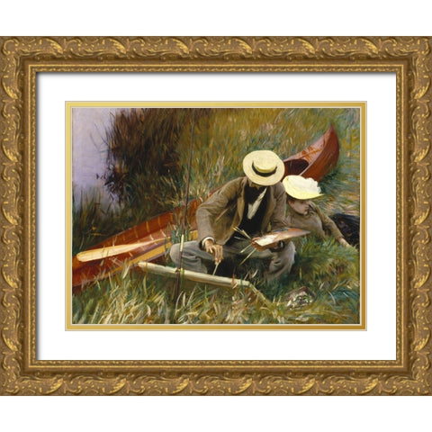 An Out-of-Doors Study Gold Ornate Wood Framed Art Print with Double Matting by Sargent, John Singer