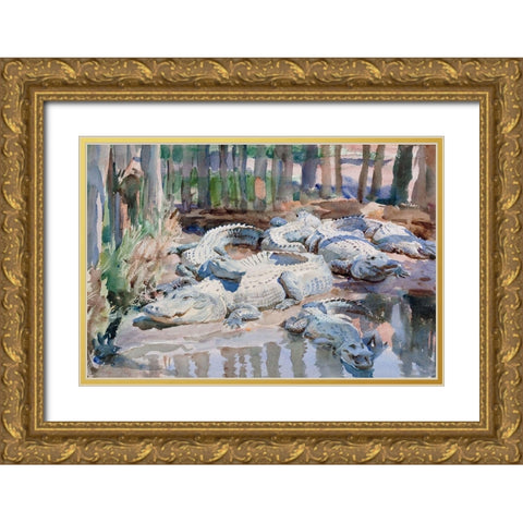 Muddy Alligators Gold Ornate Wood Framed Art Print with Double Matting by Sargent, John Singer