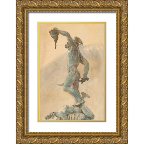Sketch of Cellinis Perseus Gold Ornate Wood Framed Art Print with Double Matting by Sargent, John Singer
