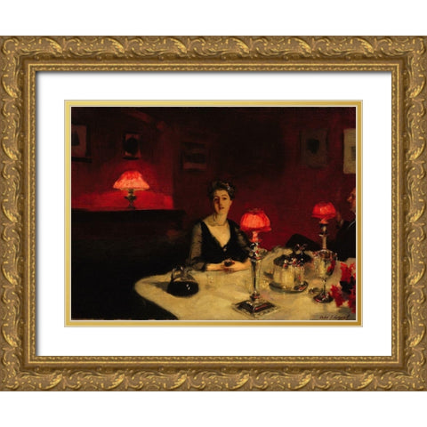 A Dinner Table at Night, 1884 Gold Ornate Wood Framed Art Print with Double Matting by Sargent, John Singer