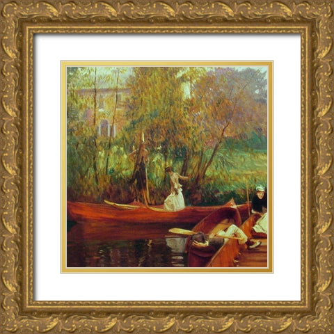 A Boating Party Gold Ornate Wood Framed Art Print with Double Matting by Sargent, John Singer