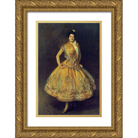 La Carmencita Gold Ornate Wood Framed Art Print with Double Matting by Sargent, John Singer