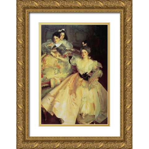 Mrs Carl Meyer and her Children Gold Ornate Wood Framed Art Print with Double Matting by Sargent, John Singer