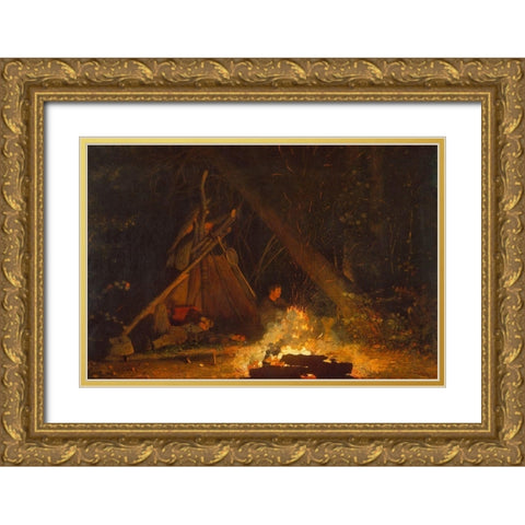 Camp Fire Gold Ornate Wood Framed Art Print with Double Matting by Homer, Winslow