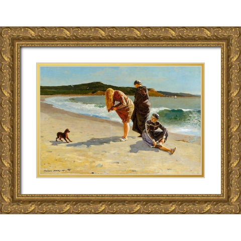 Eagle Head, Manchester, Massachusetts (High Tide) Gold Ornate Wood Framed Art Print with Double Matting by Homer, Winslow