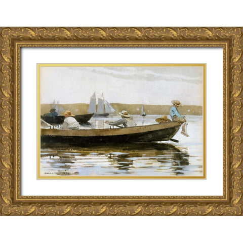 Boys in a Dory Gold Ornate Wood Framed Art Print with Double Matting by Homer, Winslow