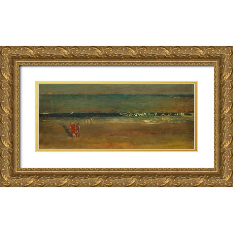 The Beach, Late Afternoon Gold Ornate Wood Framed Art Print with Double Matting by Homer, Winslow