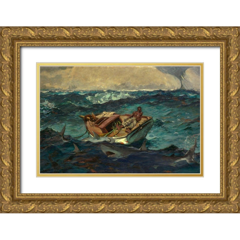 The Gulf Stream Gold Ornate Wood Framed Art Print with Double Matting by Homer, Winslow