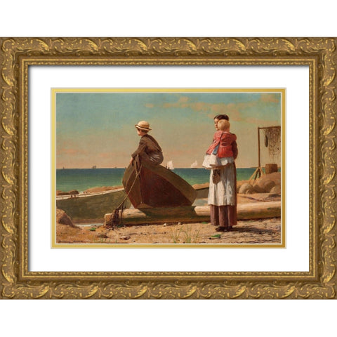 Dads Coming! Gold Ornate Wood Framed Art Print with Double Matting by Homer, Winslow