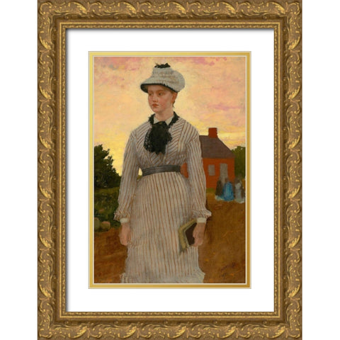 The Red School House Gold Ornate Wood Framed Art Print with Double Matting by Homer, Winslow