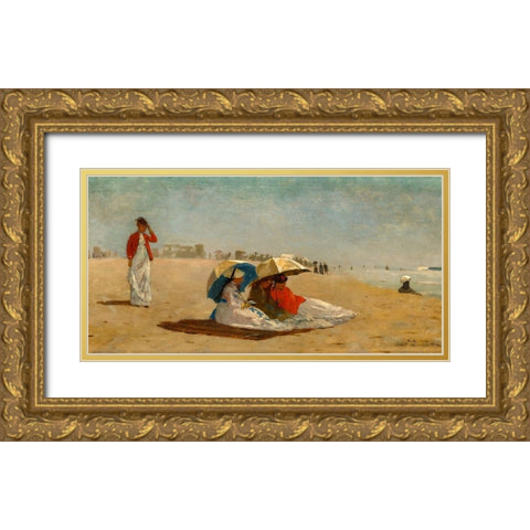 East Hampton Beach, Long Island Gold Ornate Wood Framed Art Print with Double Matting by Homer, Winslow