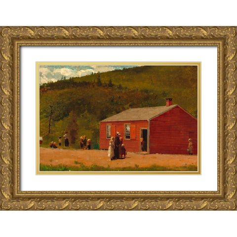 School Time Gold Ornate Wood Framed Art Print with Double Matting by Homer, Winslow