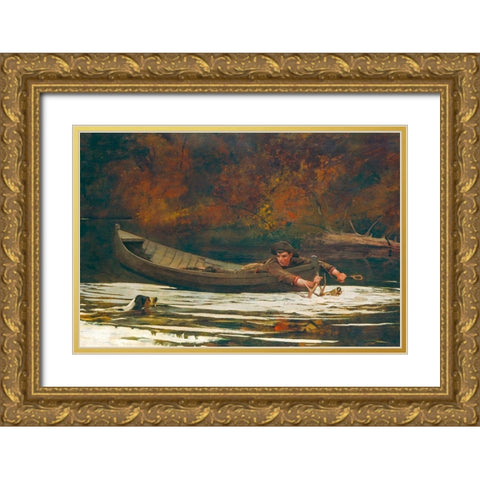 Hound and Hunter Gold Ornate Wood Framed Art Print with Double Matting by Homer, Winslow