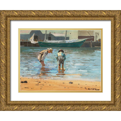 Boys Wading Gold Ornate Wood Framed Art Print with Double Matting by Homer, Winslow
